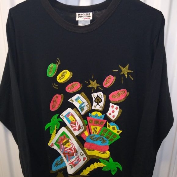 VTG 90's Knitwear By Dobie Casino, Poker T-Shirt - Picture 1 of 4